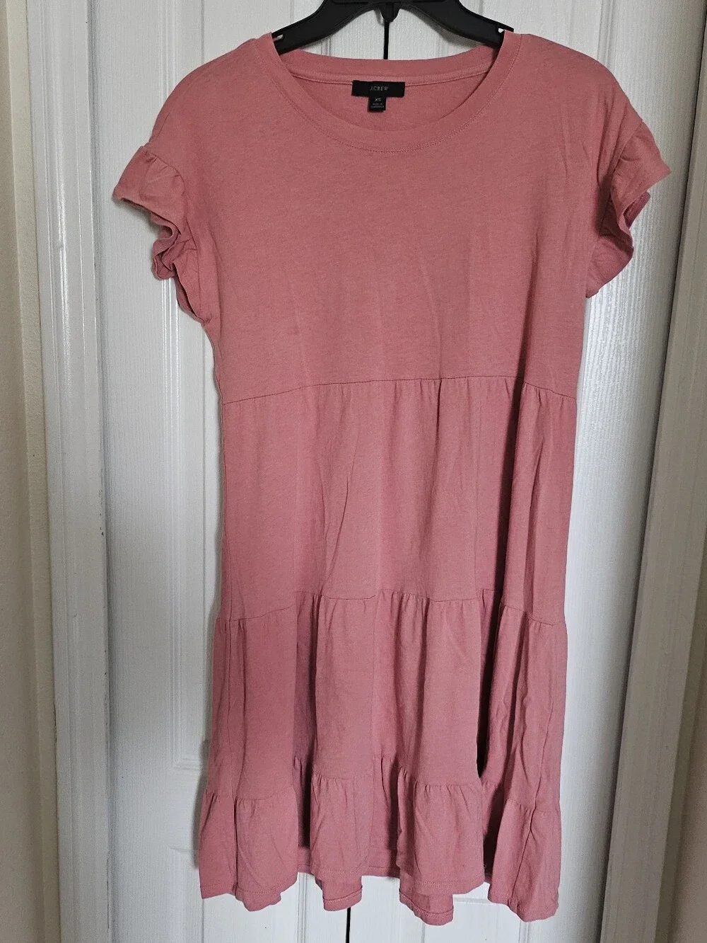 J.Crew XS Pink Tiered Ruffle Sleeve Mini Dress 100% Cotton Casual Re-Imagined.